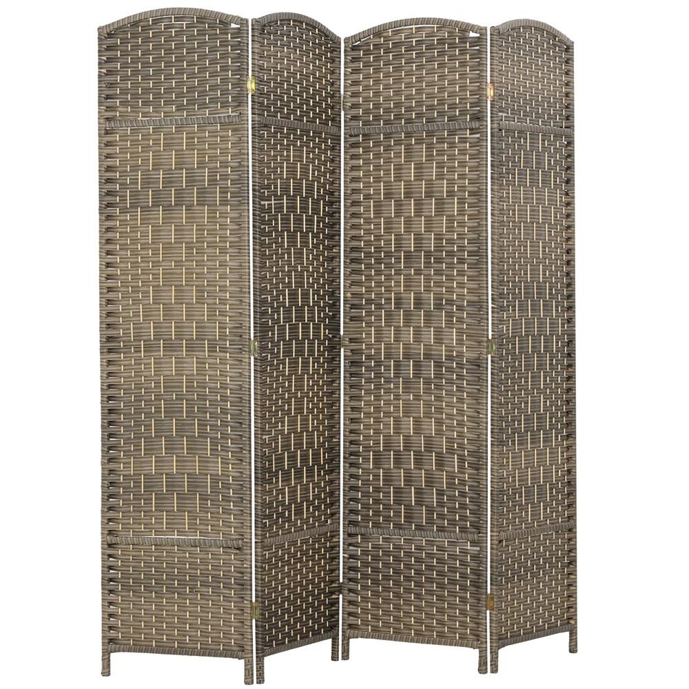 4 Panel Room Divider Woven Freestanding Partition Brown