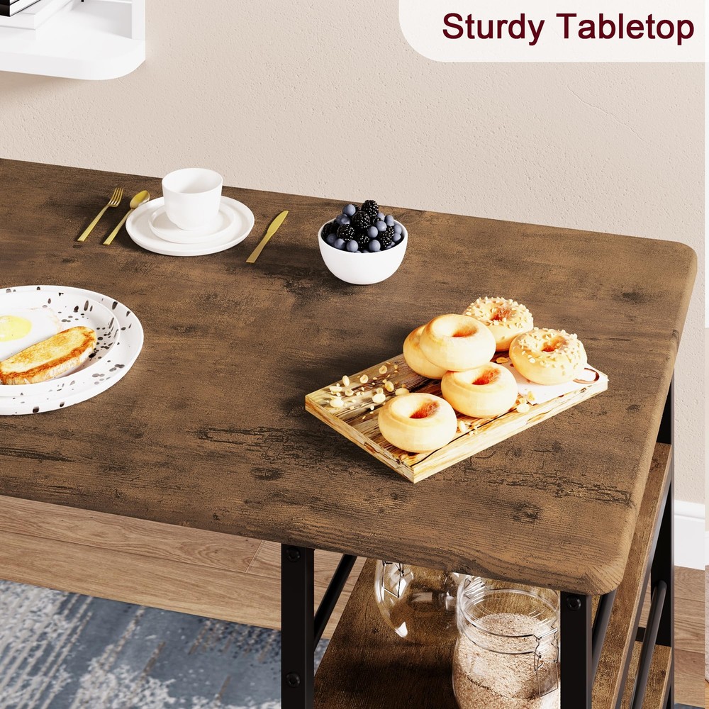Modern Dining RoomTable Set for 2 Kitchen Table with 2 Chairs w/ Storage Shelves