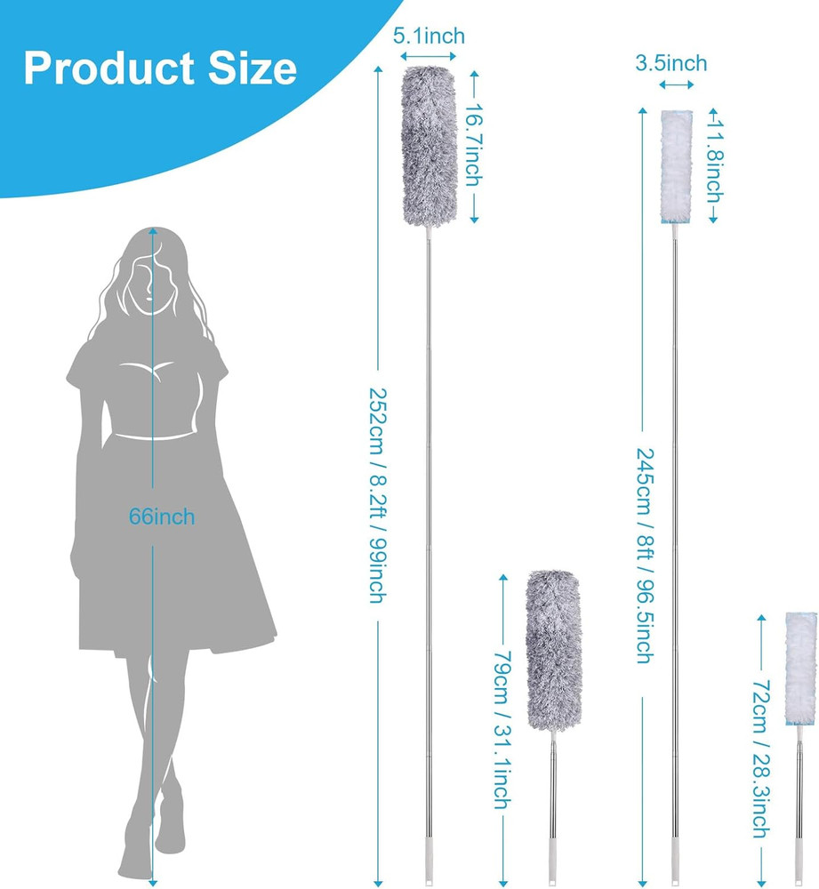 Extendable Feather Duster Kit with Reusable and Disposable Refills