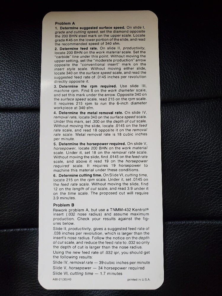1980 Kennametal Machining Calculator