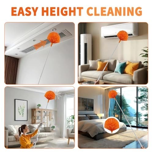 Telescoping Cobweb Duster with 110" Extension Pole, Microfiber Dusting Kit for H