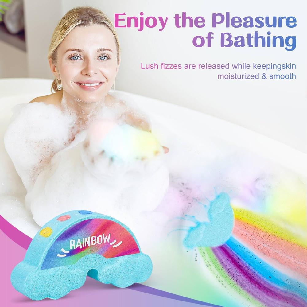 Rainbow Bath Bombs for Kids - 4 Pcs Handmade Natural Kid Bath Bombs, Easter Gift