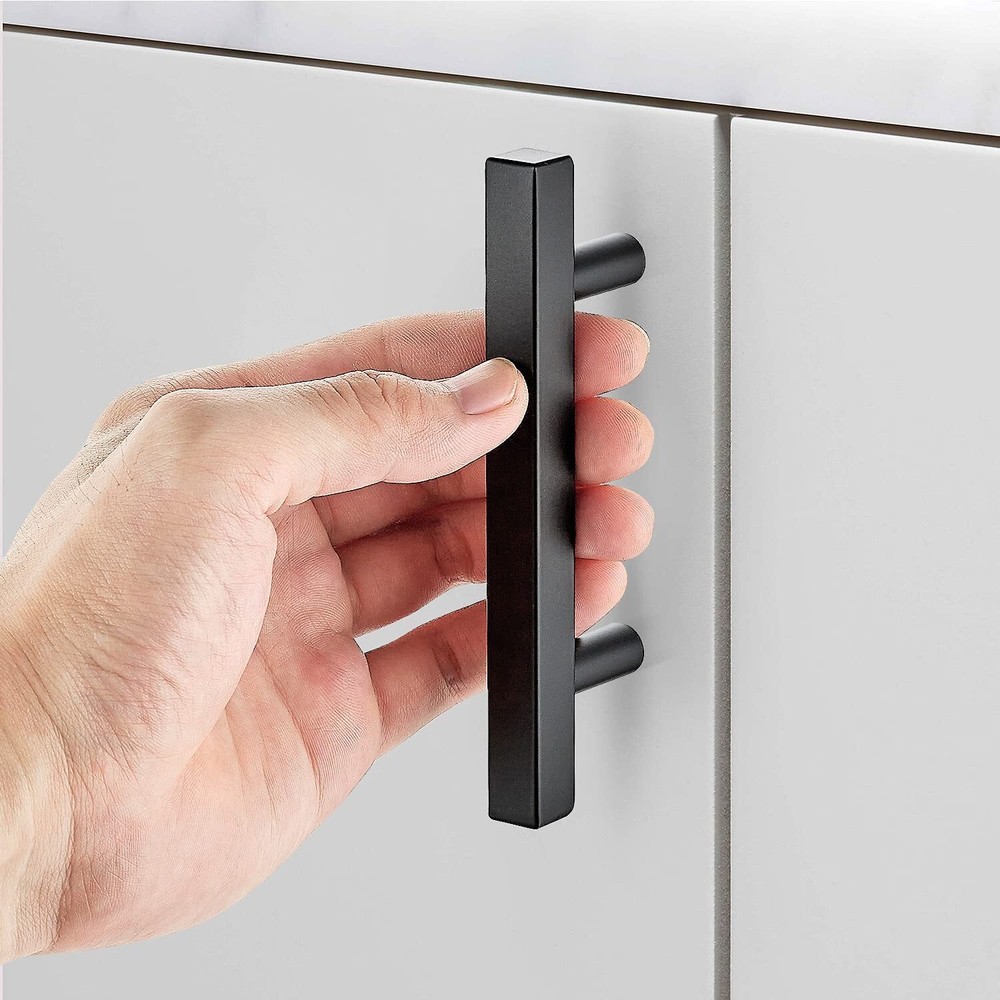 Matte Black Square Modern Cabinet Handles Pulls Kitchen Drawer Stainless Steel