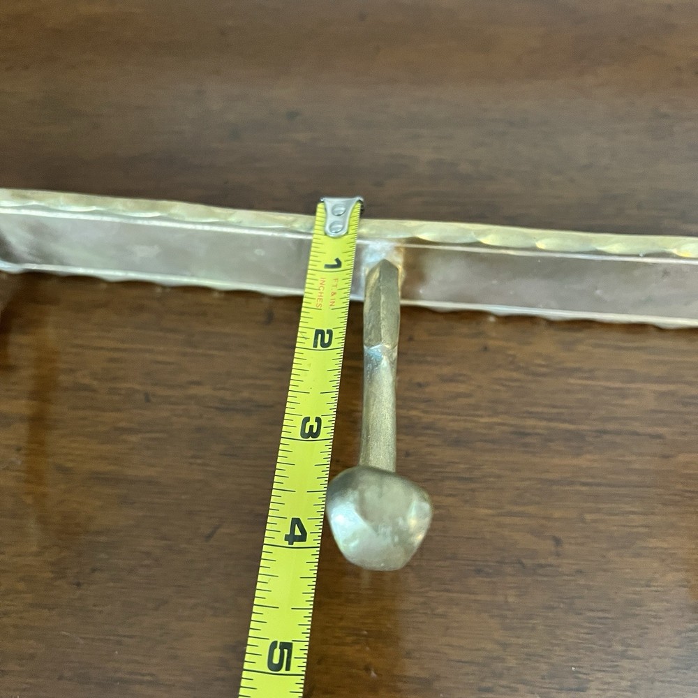 Vintage Solid Brass Wall Coat Rack 3 Hook Hat Rack Hammered Brass 15 Inch