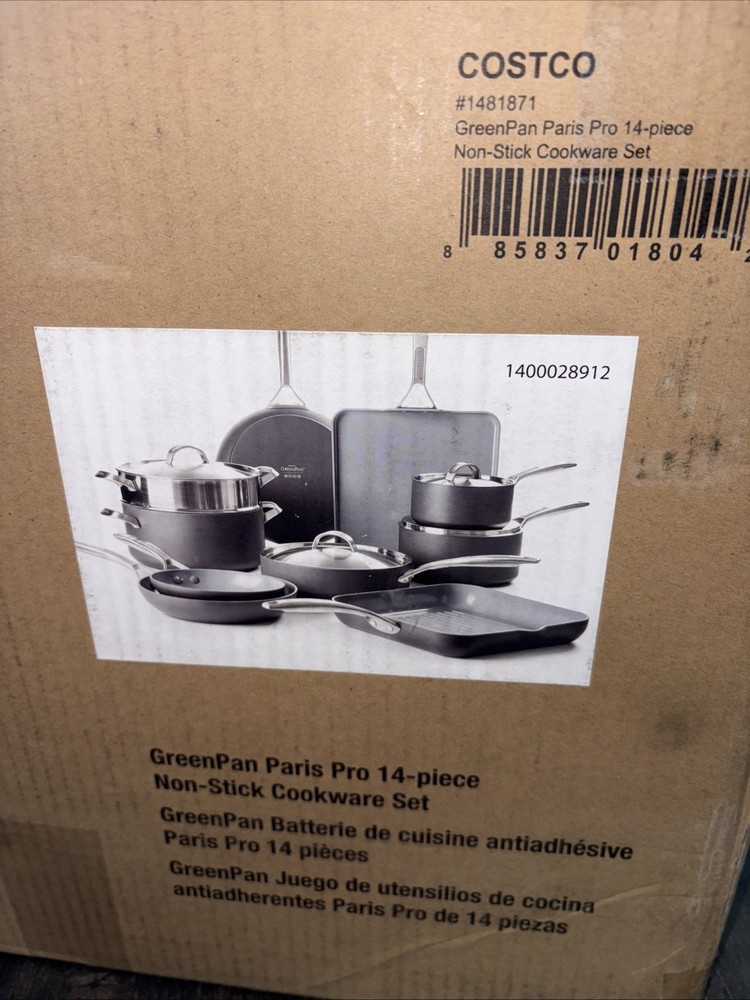 GreenPan Paris Pro 14 Piece Hard Anodized Ceramic Nonstick Cookware Set Display