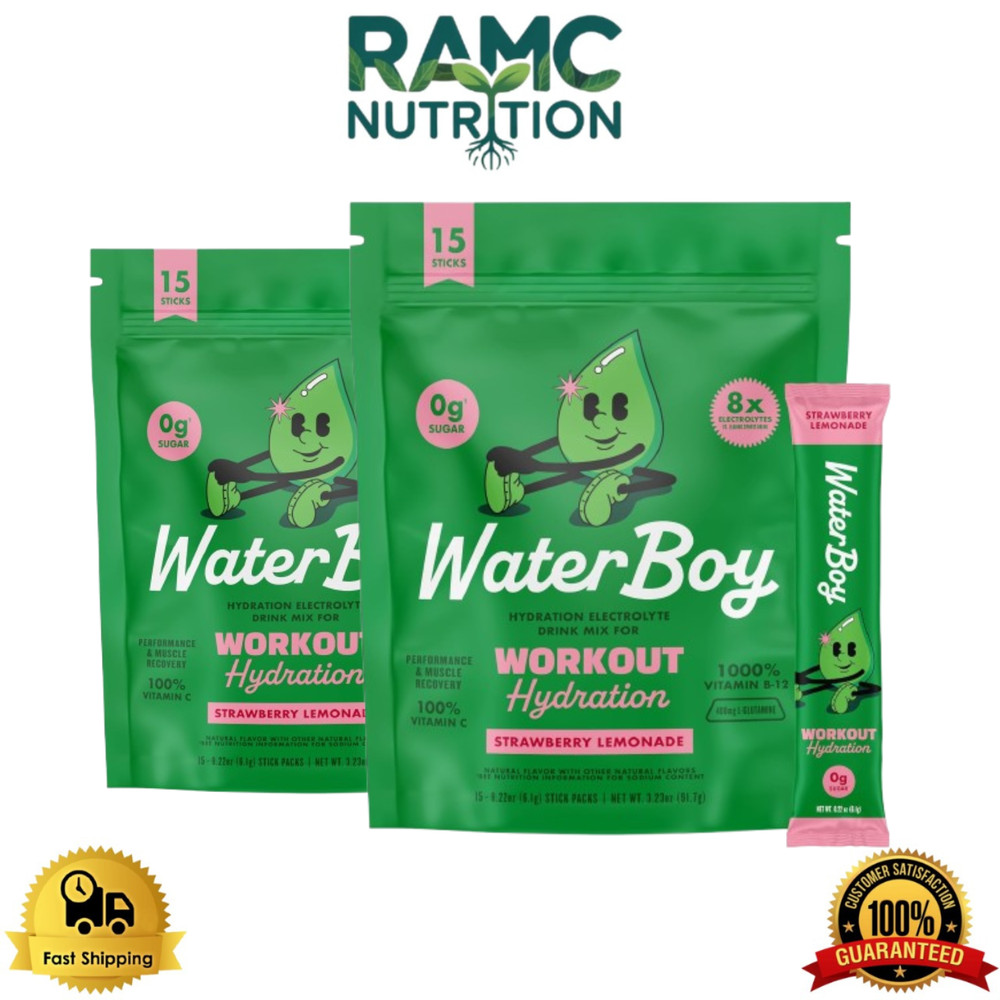 Waterboy Workout Hydration Strawberry Lemonade - 15 Sticks in Each Pack - Pack 2
