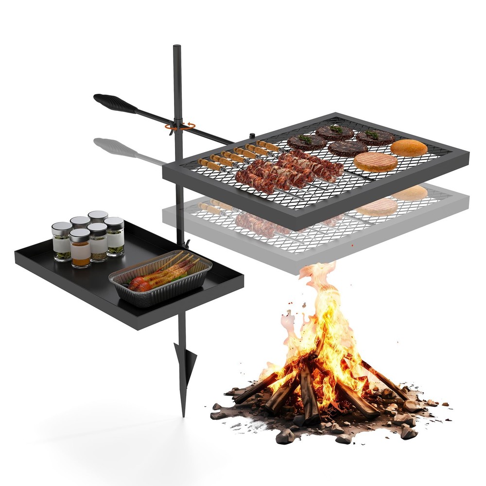 Height-Adjustable Campfire Grill grate, Swivel Fire Pit Grilling Grate, Heavy...