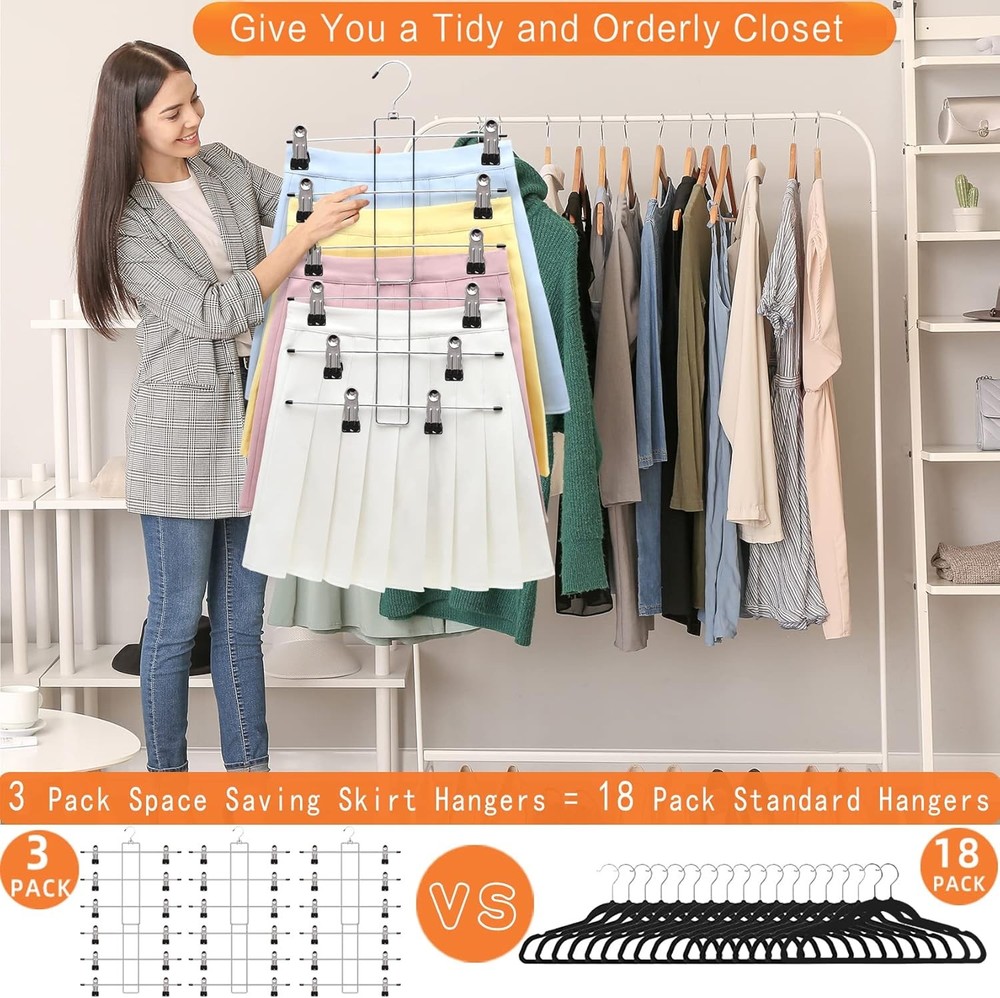 3 Pack Pants-Hangers-Space-Saving,6 Large, 3 Pack-silver