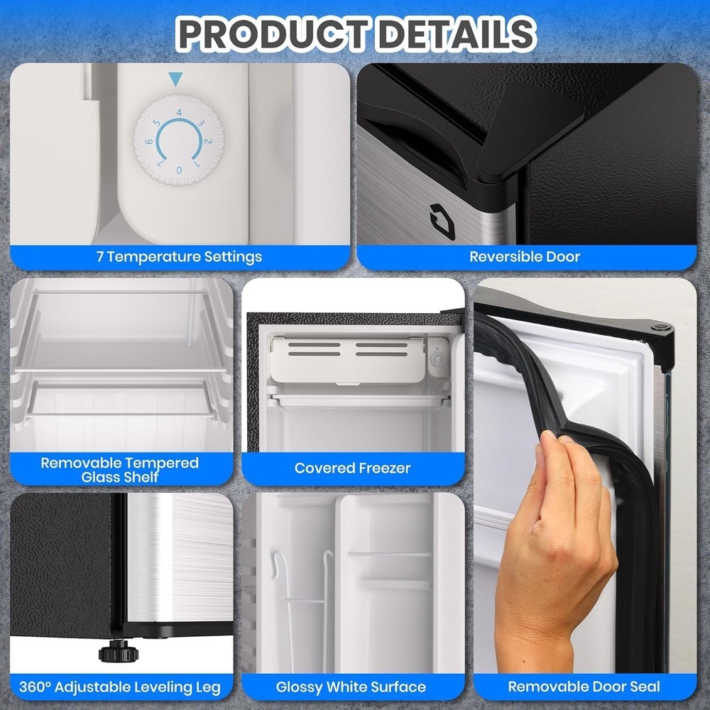 Portable Fridge with Freezer, 3.2 Cu. Ft. Compact Refrigerator,7 Temp Settings