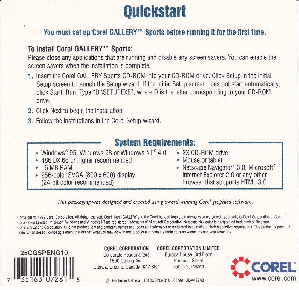 Corel Gallery SPORTS - THEME PACK COLLECTION !CD ONLY!