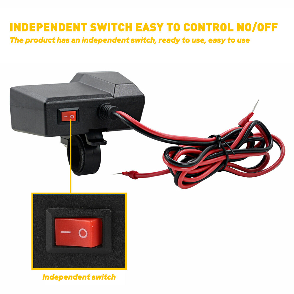 Motorcycle Handlebar Dual Phone USB Charger Cigarette Lighter Socket Waterproof