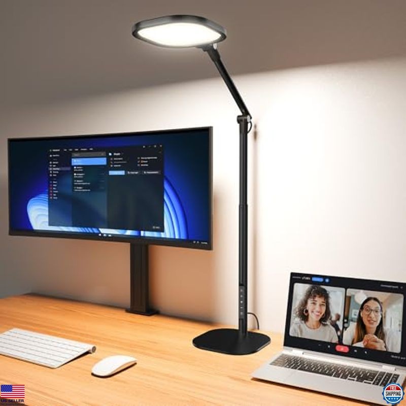 Stylish Black Tall LED Desk Lamp - 50 Modes, Memory, Timer & Adjustable Light