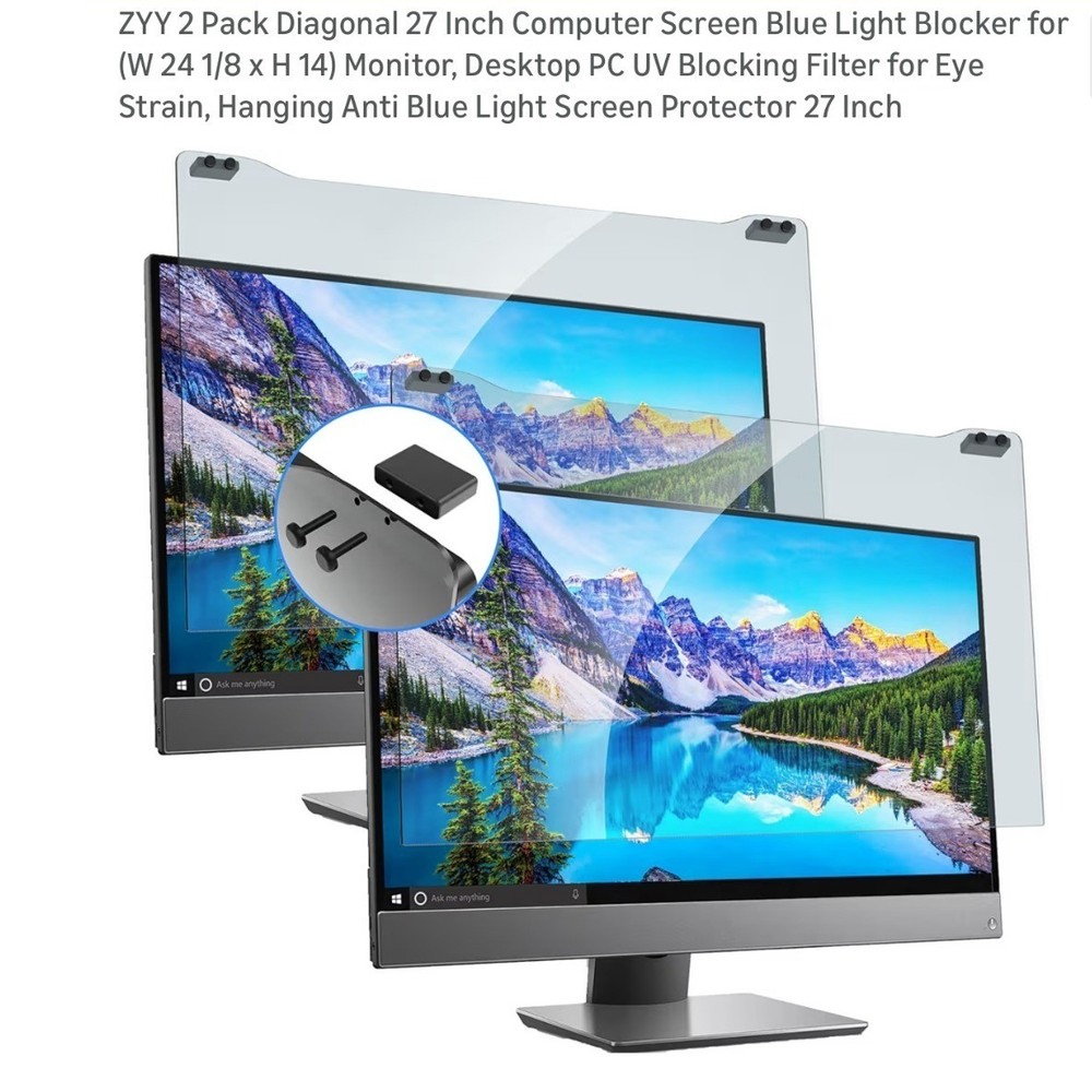2 Pack 27 Inch Computer Screen Blue Light Blocker UV Hanging Filter Glossy