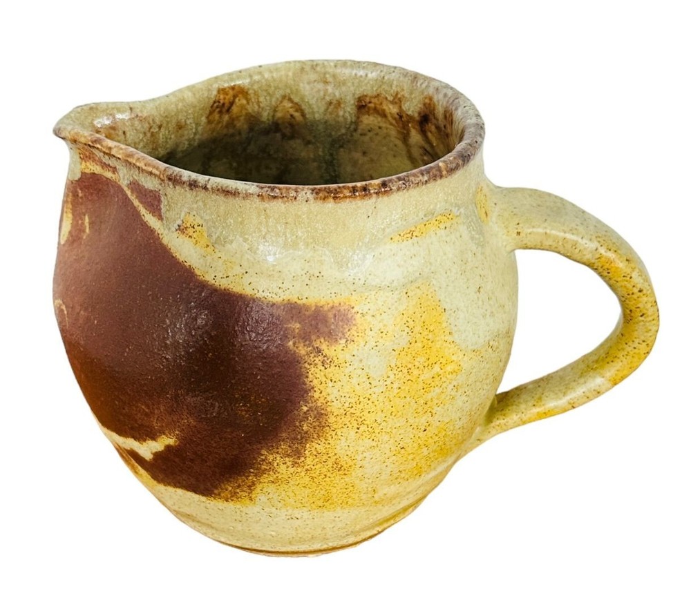 STUDIO ART POTTERY SIGNED GLAZED PITCHER Earth Tones Farmhouse Rustic 5.5" BOHO