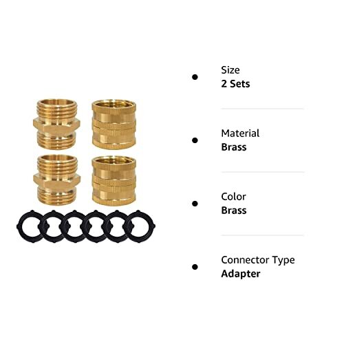 2 Sets Garden Hose Adapter, 3/4 Inch Solid Brass Hose Connectors Adapters
