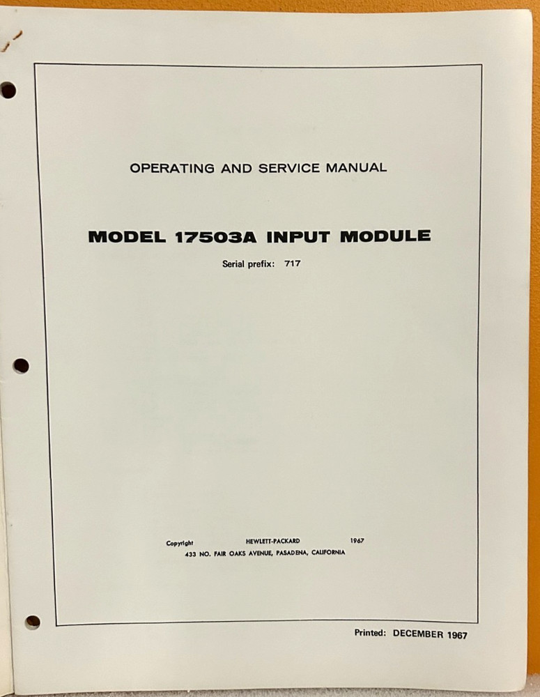 HP 17503-90000 Model 17503A Single Span Input Module Operating & Service Manual.