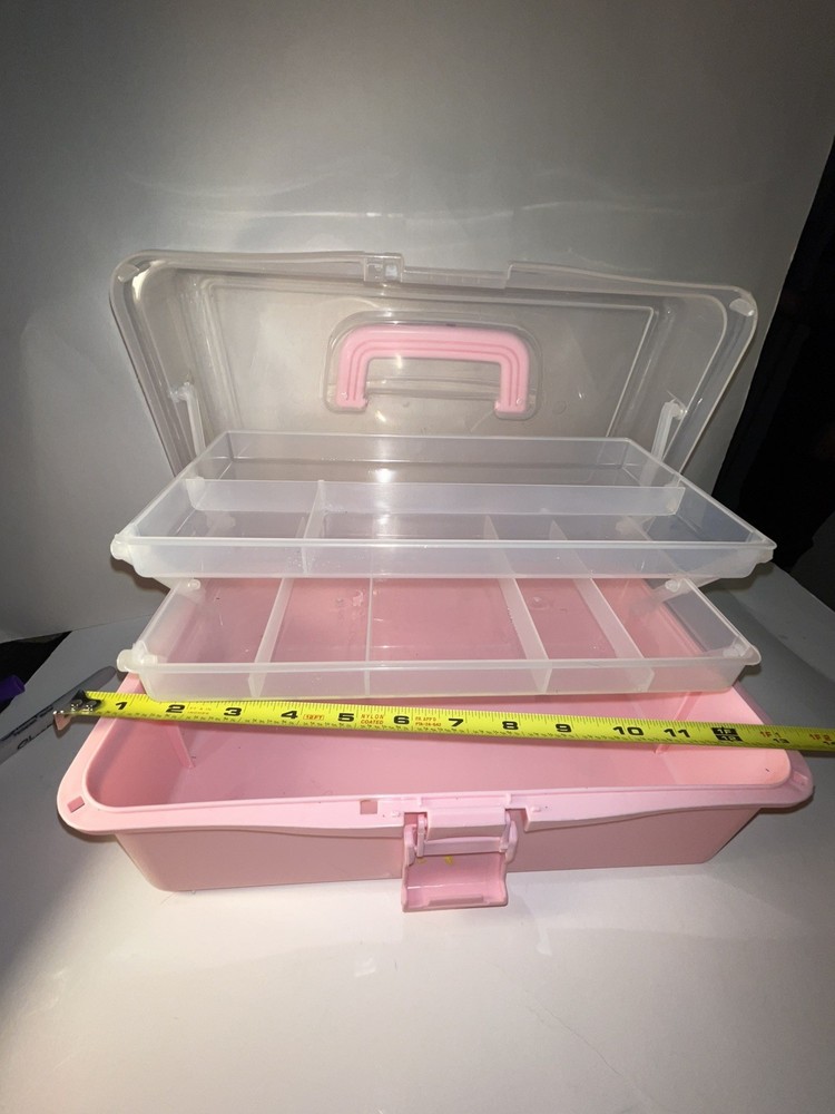 Pink Plastic Craft Organizer Tackle Box Storage Case w/ Tray & Handle