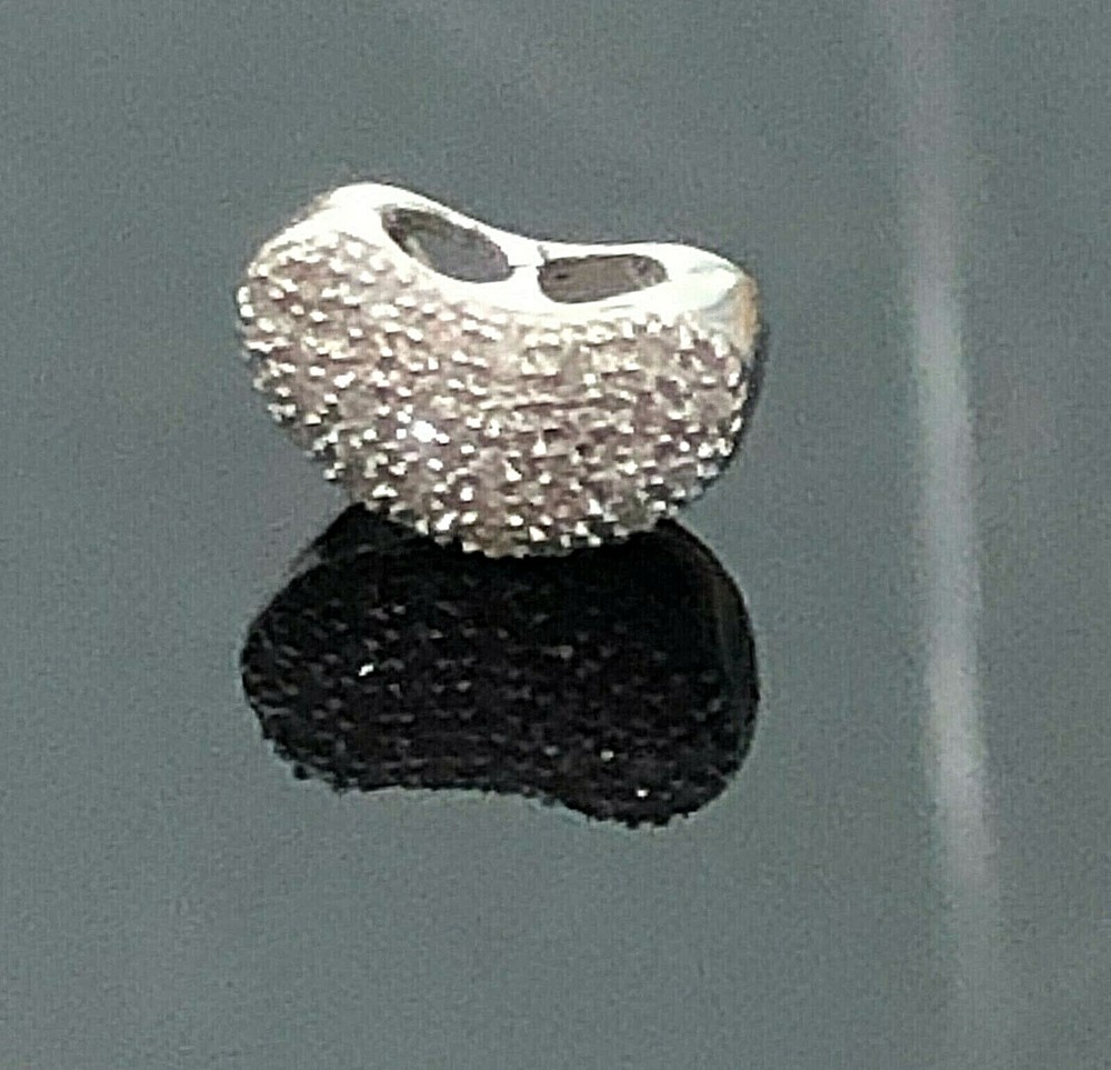 ADORABLE GENUINE DIAMOND BEAN STERLING SILVER OPEN PENDANT