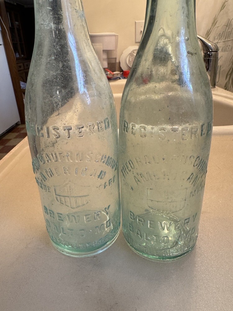 2 Diff Color Fred Bauernschmidt American Brewery Baltimore MD Beer Bottles 1915