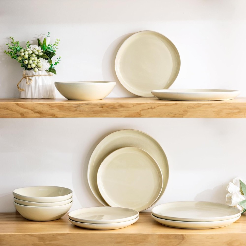Ceramic Dinnerware Sets,Handmade Reactive Glaze Stoneware Plates & Bowls