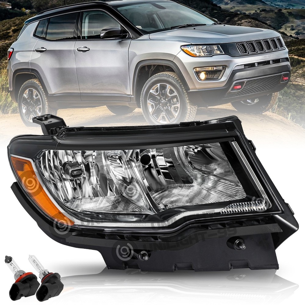 Halogen Headlight for 2017-2021 Jeep Compass OE Style Right Passenger RH w/Bulbs
