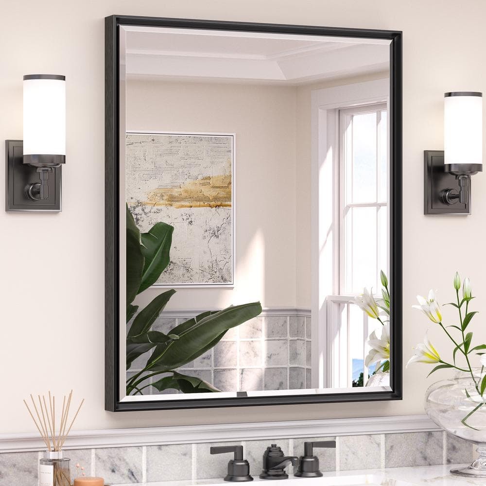 KeonJinn 30" W x 36" H Rectangular Black Beveled Bathroom Mirror