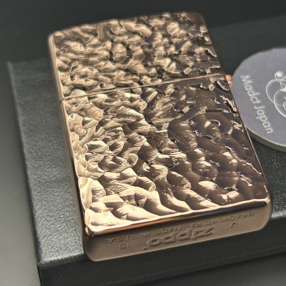 Zippo 2 Sided Processing Hammer Tone Copper Bronze Lighter With Regular Case