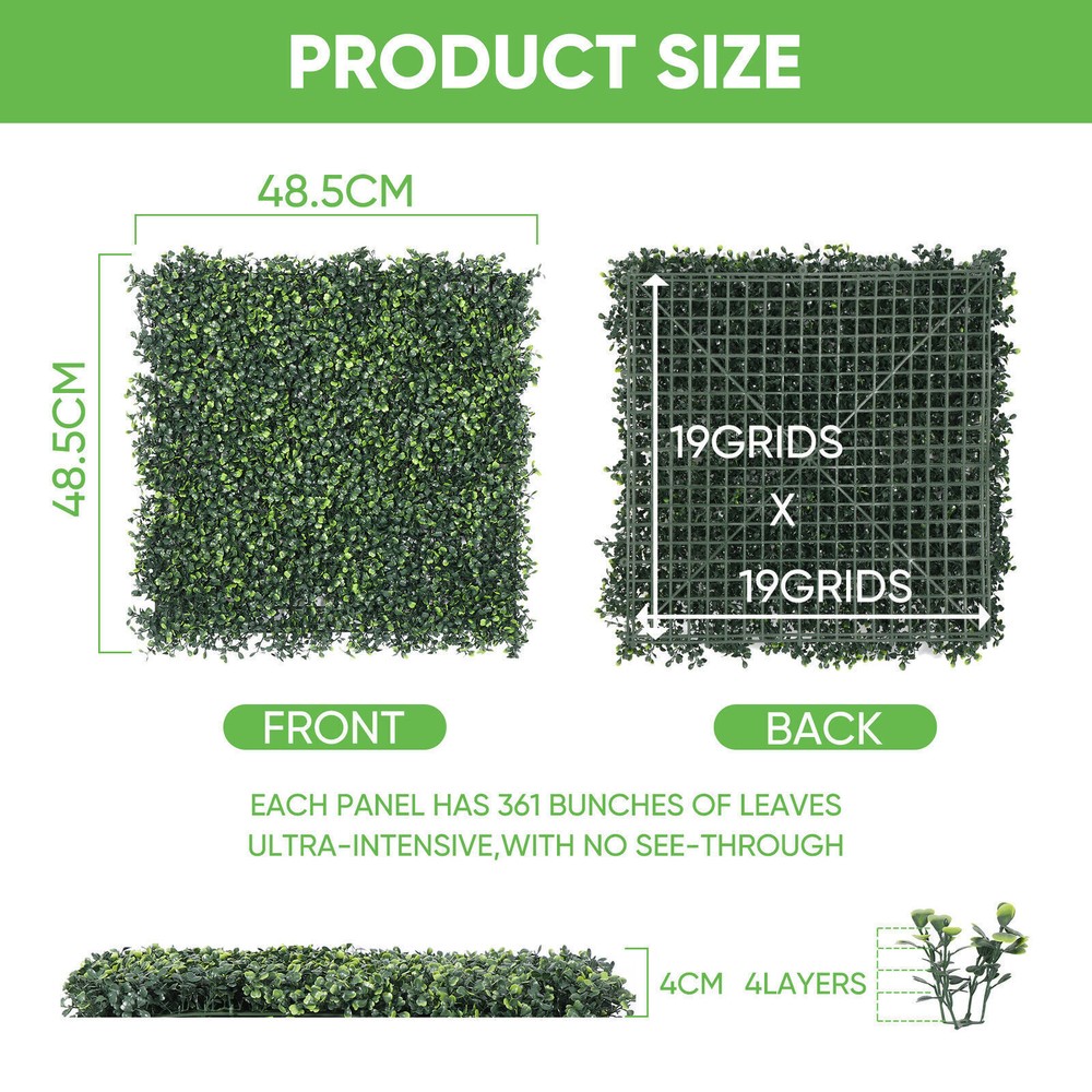 48Pack Grass Wall Panel 20" x 20 Boxwood Hedge Wall Panels UV Protect