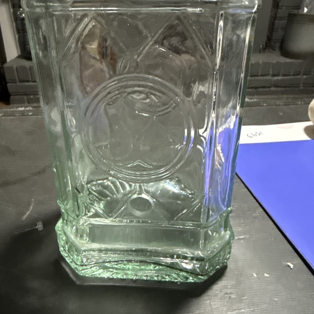 Vintage Square Glass Bottle, Has Small Hole Cut Into Side