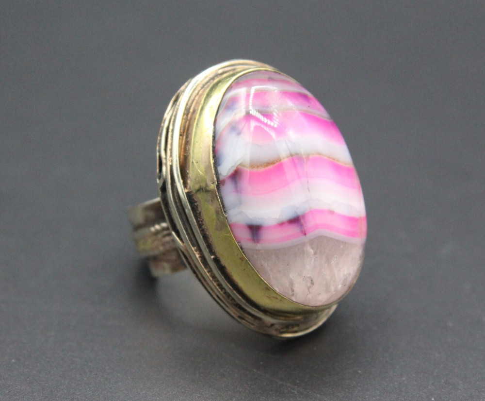 Turkish Ring, Glass Stone Alpaka Ring, Handmade Ring,  Large Ring, Size 8.5US