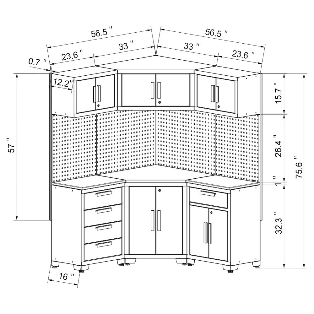 Multifunction Corner Workshop/Garage Cabinet System for Garage Tool Organization