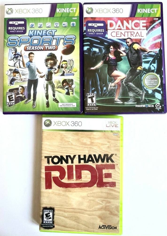 XBOX 360 CONSOLE + 2 CONTROLLERS, CHARGER, KINNECT, POWER, HDMI CABLES & 3 GAMES
