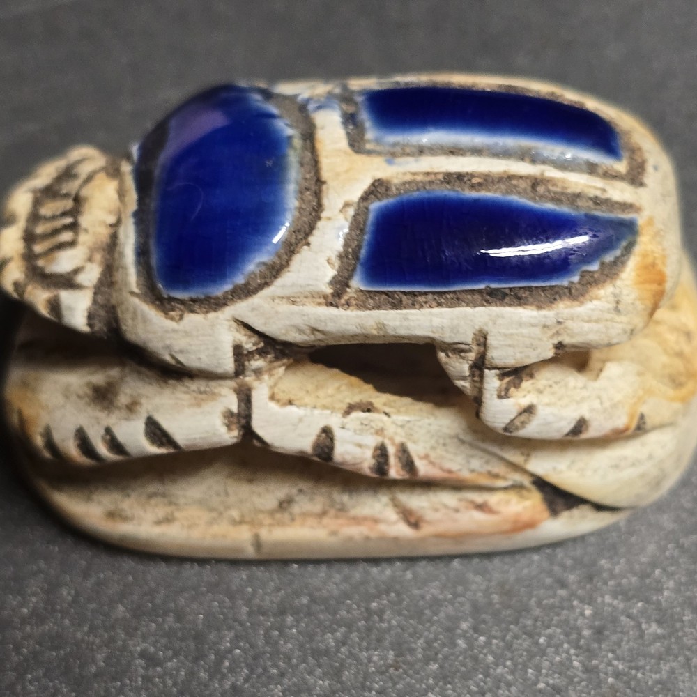 Hand carved Stone Egyptian Blue scarab beetle