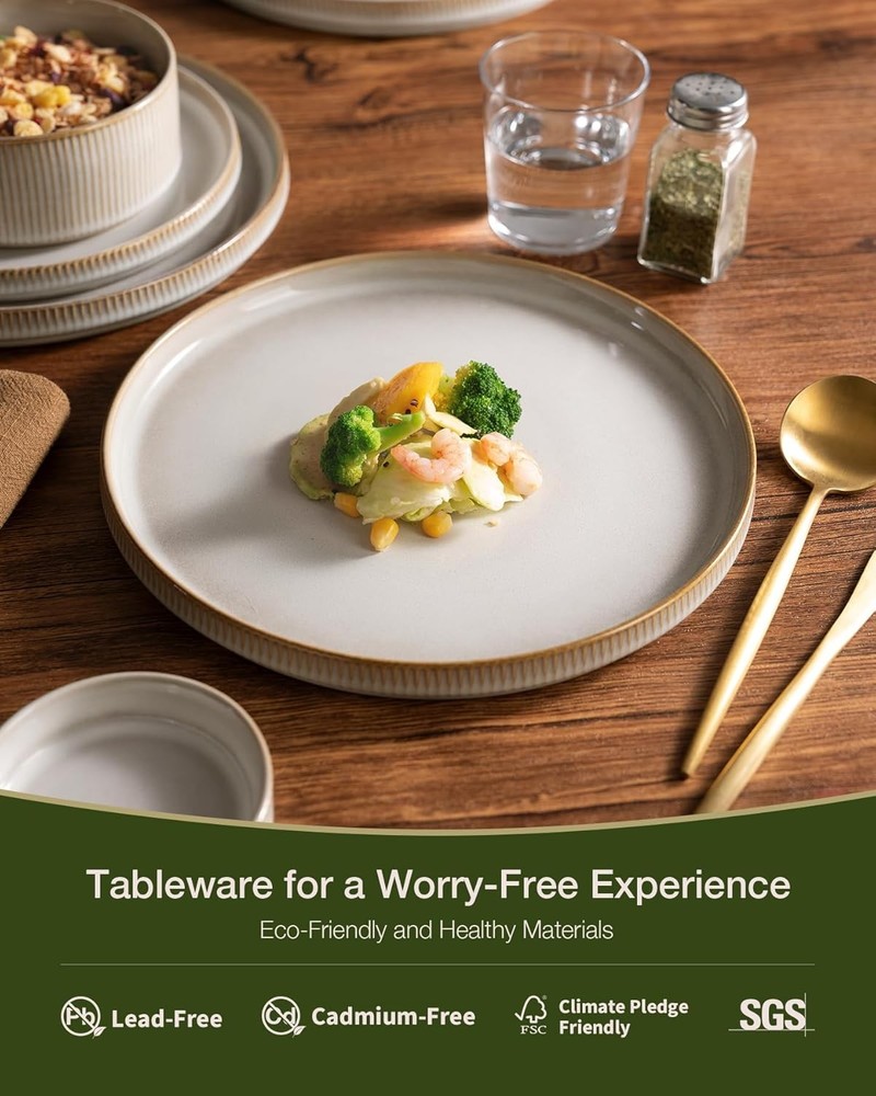 famiware Star Plates and Bowls Sets, Modern Stoneware Dinnerware Sets for 6, 18-