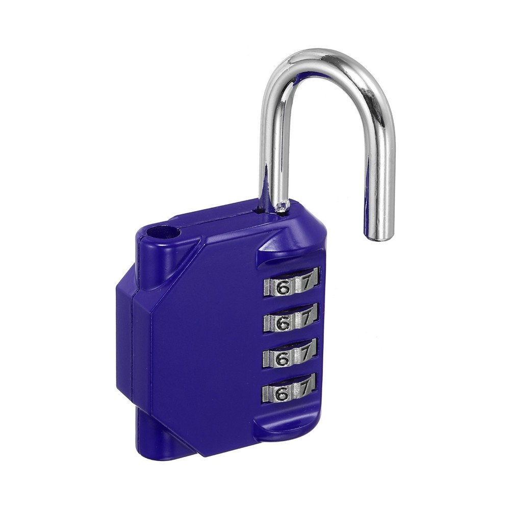 3" Long 4 Digit Combination Padlock, Zinc Alloy Resettable Lock, Blue
