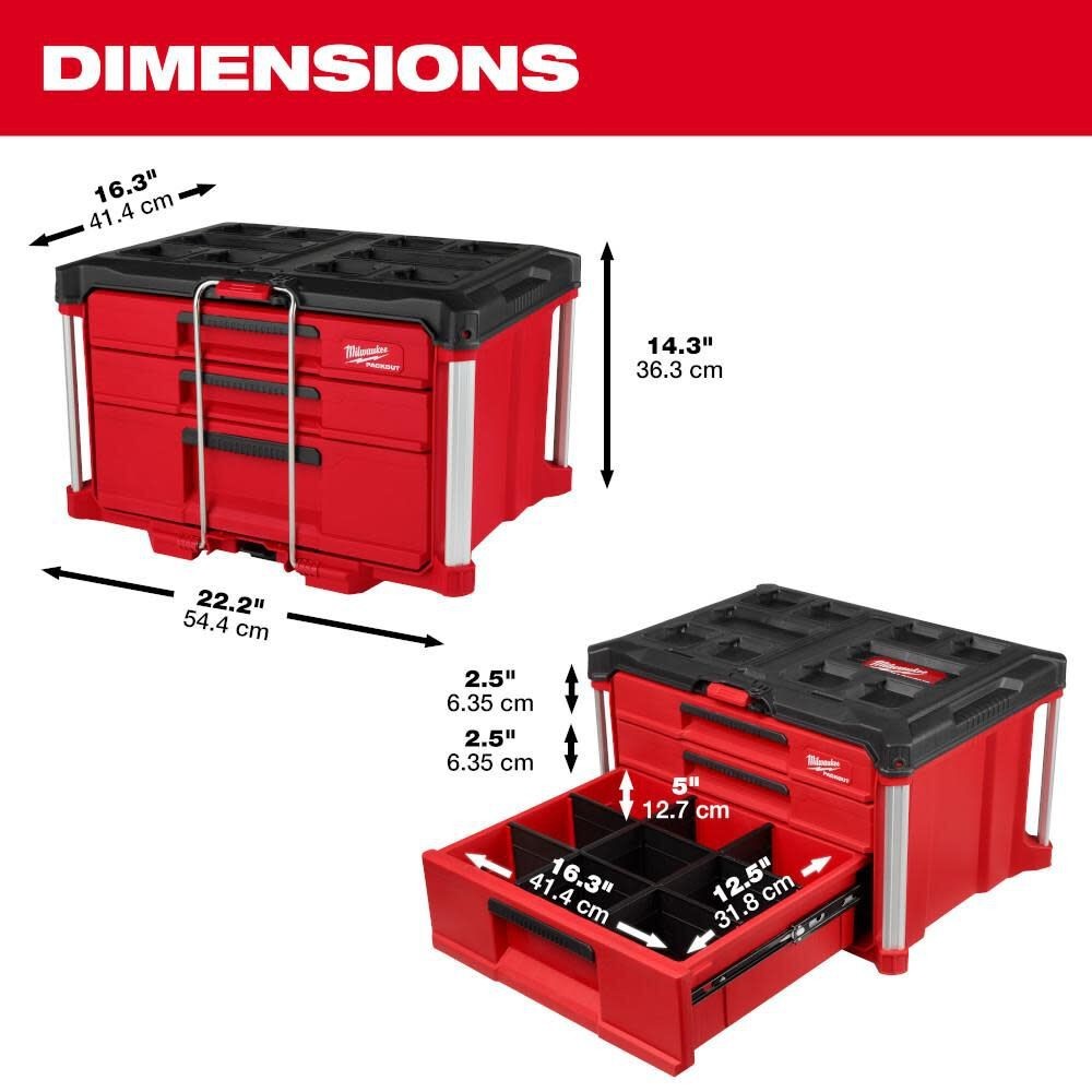 Milwaukee PACKOUT Multi-Depth 3-Drawer Tool Box - Red (48-22-8447)