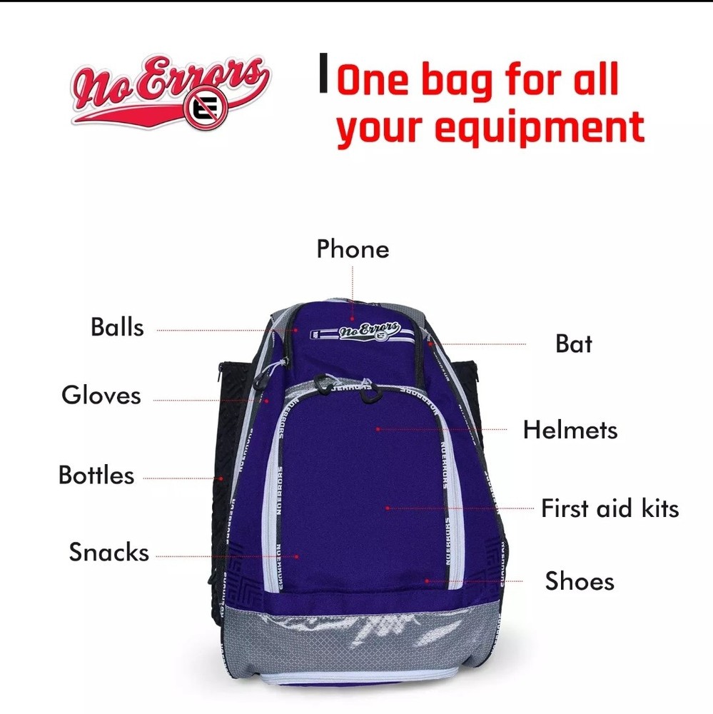 Baseball Softball Coaching Backpack Bat Bag "No Errors" NAVY New w/ Tags *Read