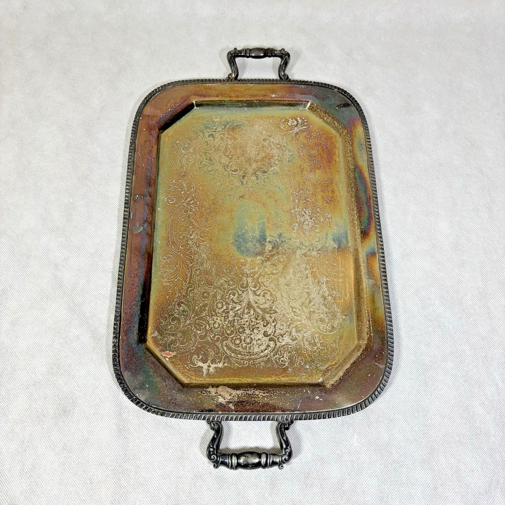 Vintage Silverplate Lot Handled Rectangular Tray Lidded Sugar Bowl Creamer Set