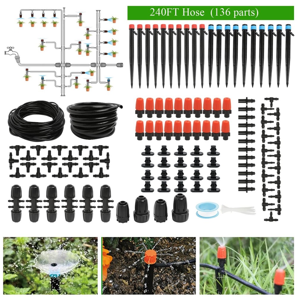 240FT Drip Irrigation System Kit, Automatic Garden Watering Misting System fo...