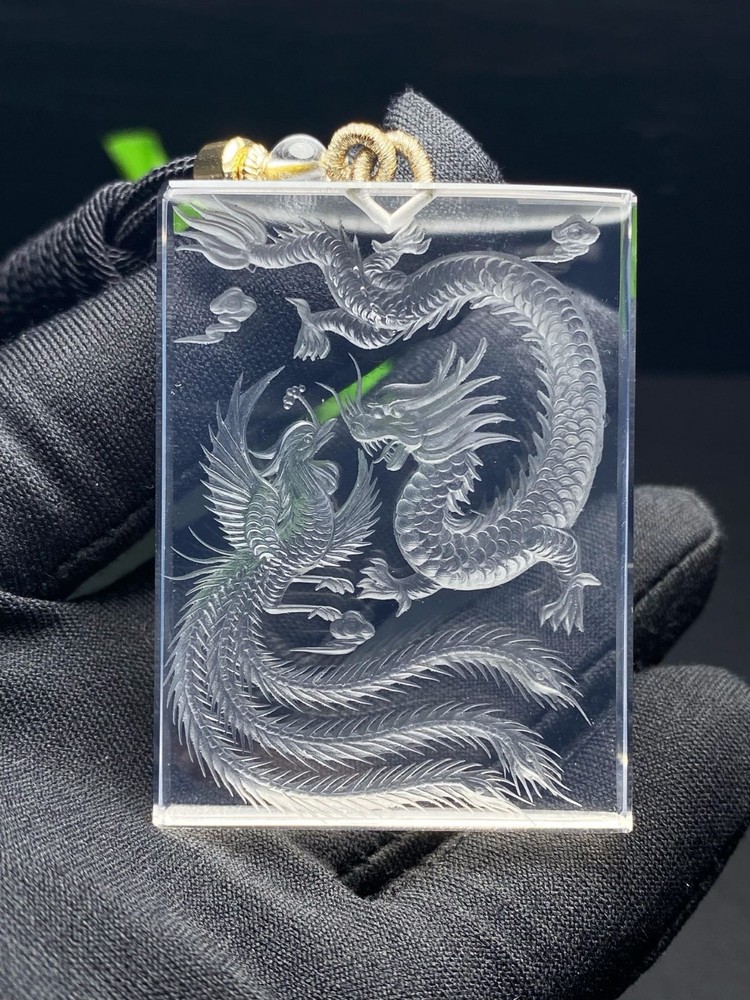 White Crystal Dragon Phoenix Pendant CC