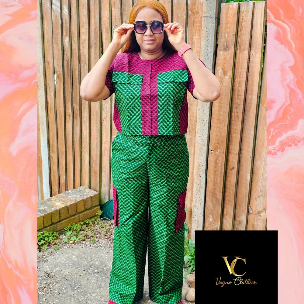 Ankara Two Piece Crop Top With Cargo Trousers