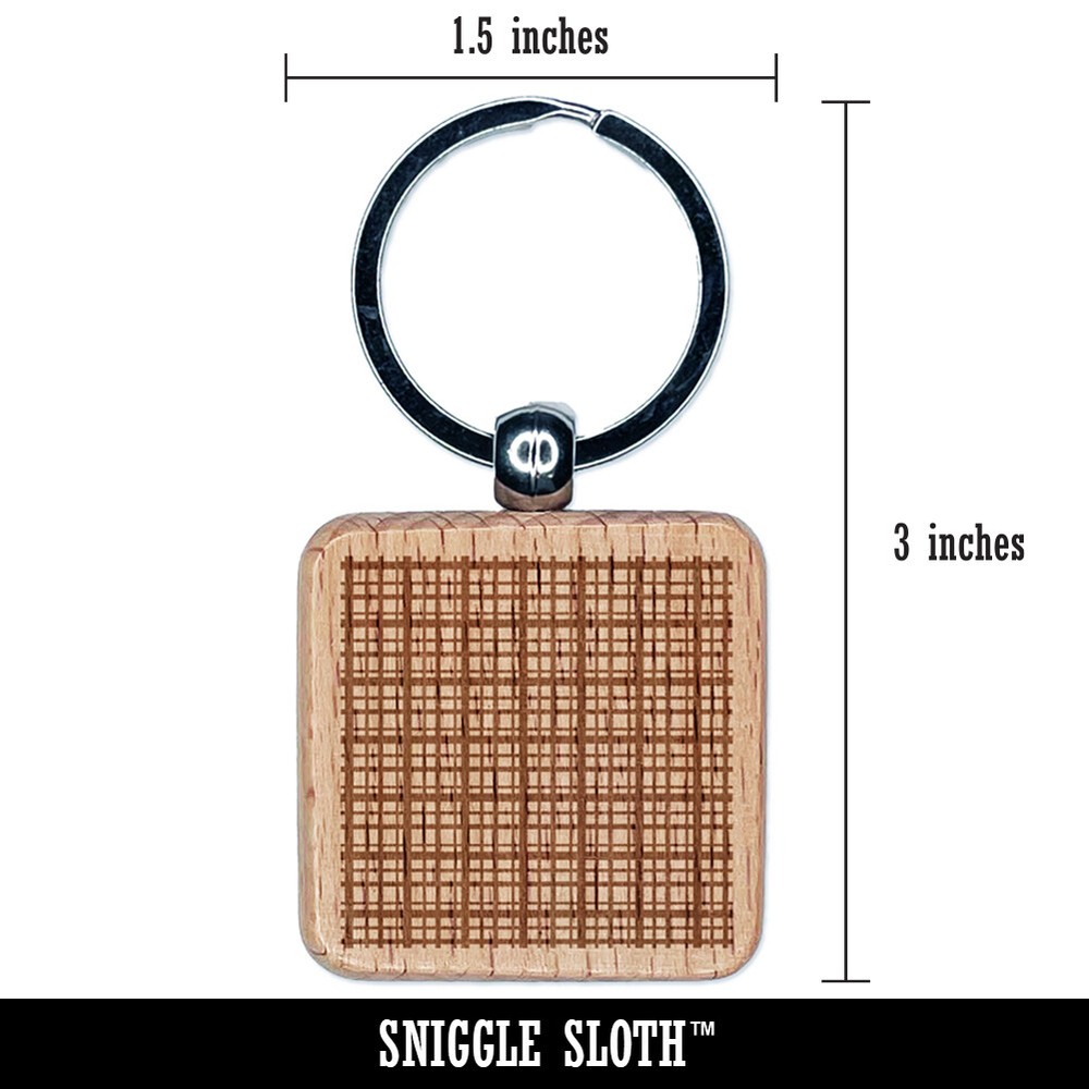 Plaid Lines Engraved Wood Square Keychain Tag Charm