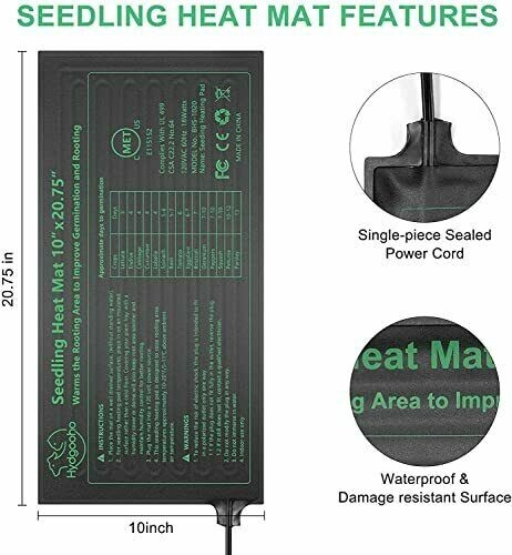 2 Pack Durable Waterproof Seedling Heat Mat Warm Hydroponic Heating Pad 10" X 20