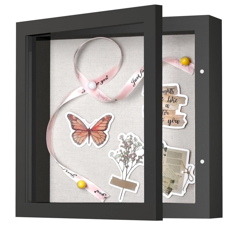 8x8 Shadow Box Frame with Linen Back  Sturdy Rustic Memory Display Case of Fl...