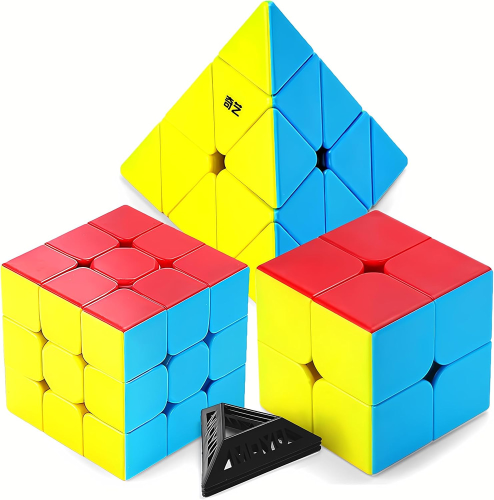 Speed Cube Set 3 Pack Magic Cube | Includes 2X2 Cube,3X3 Cube, Pyraminx Cube | S
