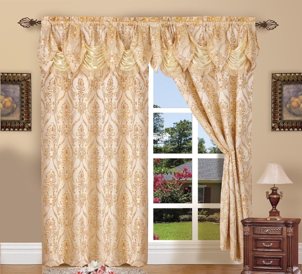 2pc Window Set Solid Gold Curtains Panels Drapes Pair Valance 84 inch Darkening