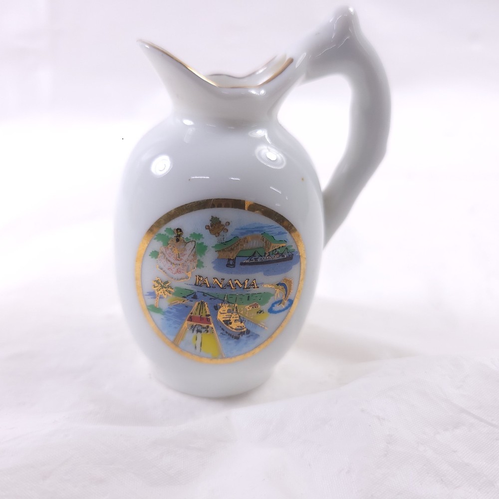 Miniature Souvenir Ceramic Pitcher Panama Vintage