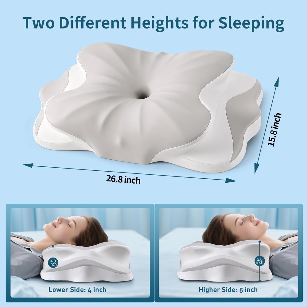 Cervical Neck Pillow - Support Pillows for Sleeping, Contour Memory Grey