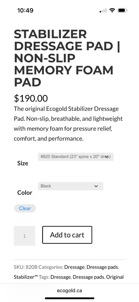 Ecogold Stabilizer Dresage Pad