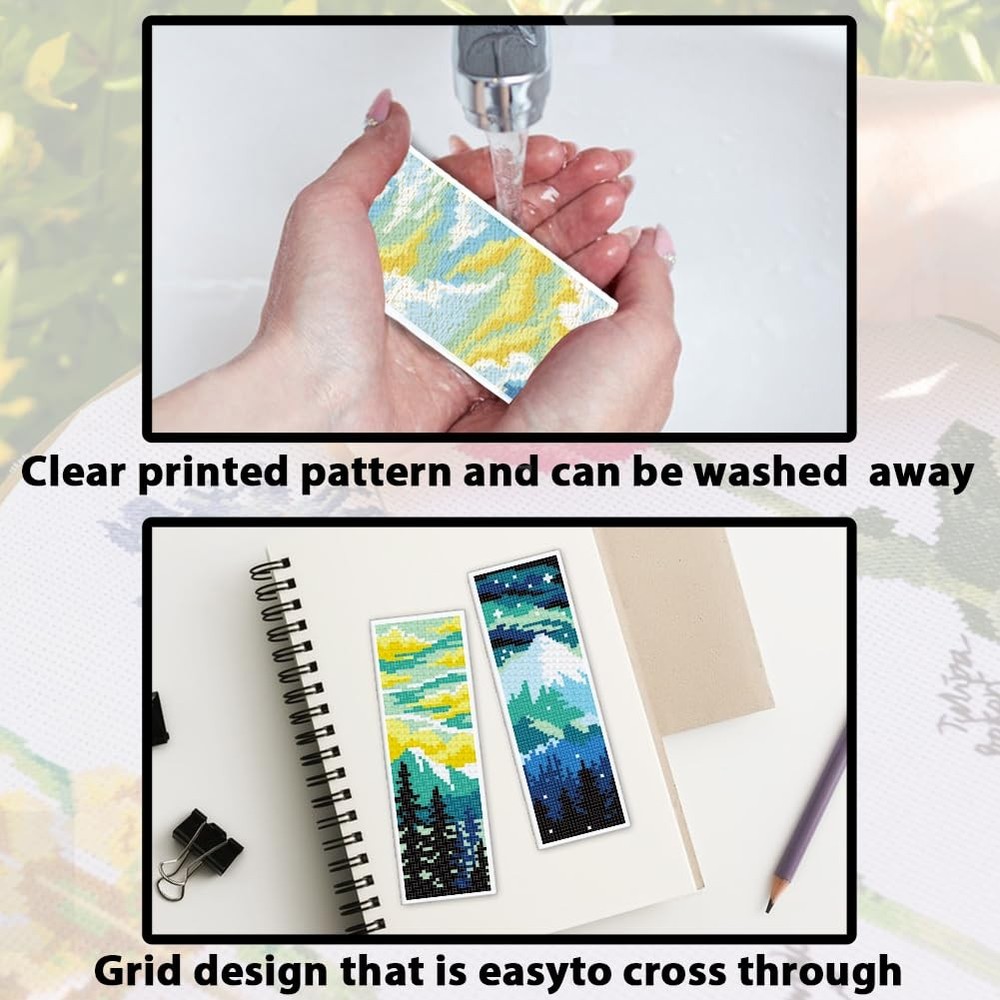 ACRNIGHEET 12PCS Cross Stitch Bookmark Kit for Medium, Landscape Pattern